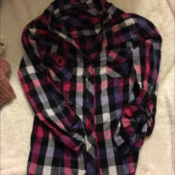 Forever 21 Plaid Buttondown Top Sz M - Picture 1 of 2